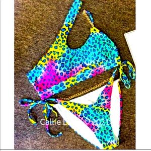 Stasia Wild Leopard Rainbow: One Shoulder Bikini